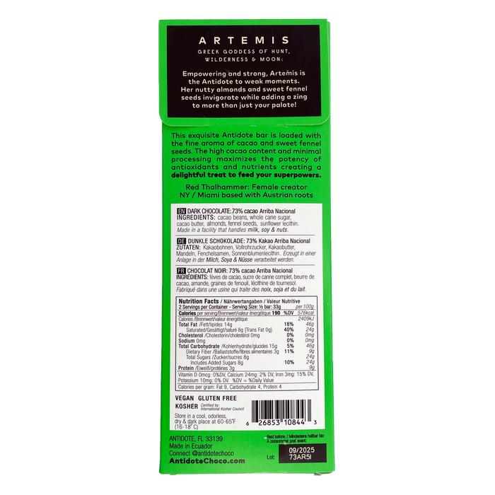 Antidote Chocolate ARTEMIS: ALMOND + FENNEL - 12 Bars by Farm2Me