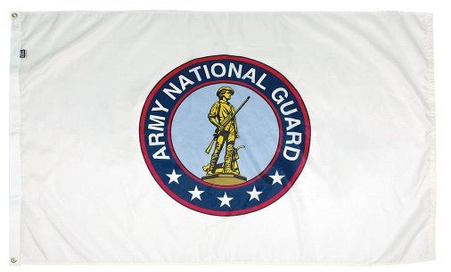 3x5 Army National Guard flag with white field and circular blue-and-red emblem