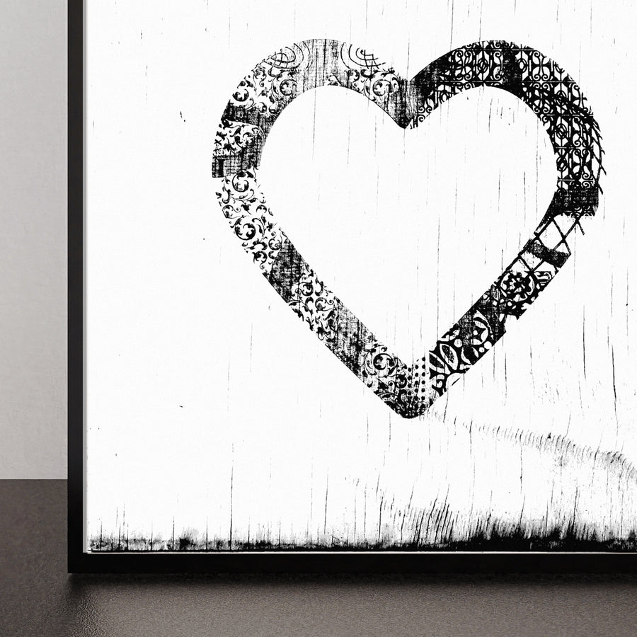 Ornamental Heart art print with an intricate black heart outline.