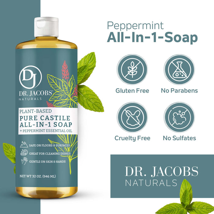 Peppermint All in 1 Castile Soap - Thin Formula by Dr. Jacobs Naturals
