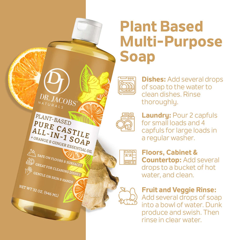 Orange & Ginger All in 1 Castile Soap - Thin Formula by Dr. Jacobs Naturals