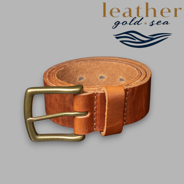 Brown Leather Belt Brass Buckle – Handmade
