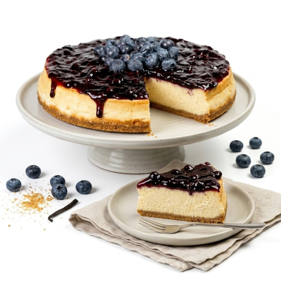 Andy Anand Luxurious Blueberry Cheesecake, 9-Inch, 2 lb – Handcrafted with Real California Cream Cheese, Juicy Blueberries, Birthday Gift
