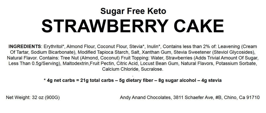 Andy Anand Sugar-Free Keto Chocolate Strawberry Layer Cake, 9-Inch, 2 lb – Diabetic-Friendly, Low-Carb, Birthday & Celebration Gift Box