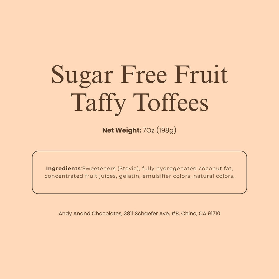 Andy Anand Sugar-Free European Fruit Taffy Toffees, 35 pc, 7 oz – Strawberry, Orange & Lemon, Gluten-Free, Diabetic-Friendly Gift Box