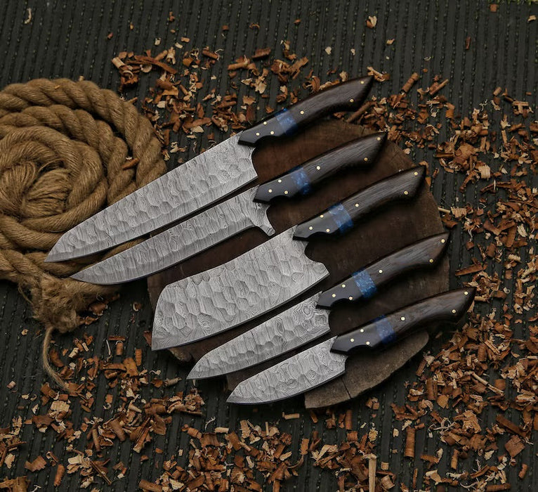 Handmade Damascus Chef Knife Set 5pcs Gift for Her Gift for Him Kitchen knife  Christmas gift Camping knife Gift for him Groomsmen gift