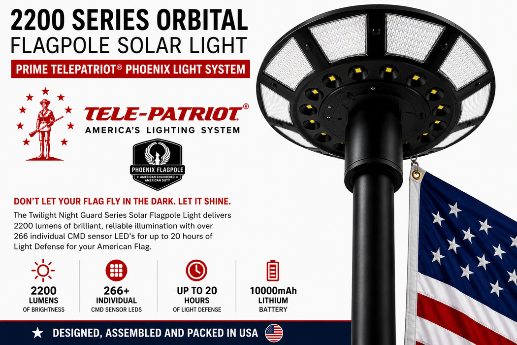 2200 Lumen Solar Flagpole Light | TelePatriot Phoenix LED System