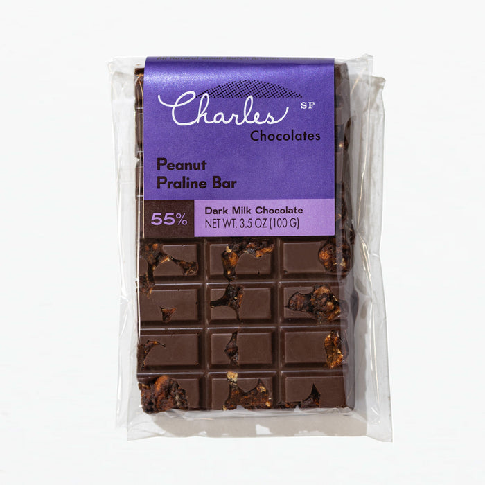 Peanut Praline Milk Chocolate Bar in labeled packaging