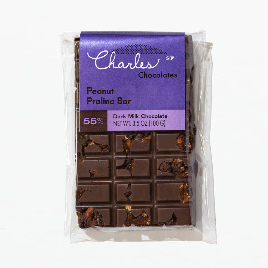Peanut Praline Milk Chocolate Bar in labeled packaging