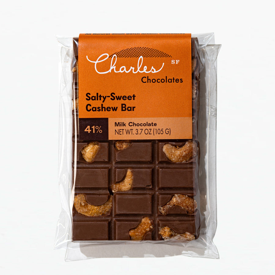 Wrapped Salty-Sweet Cashew milk chocolate bar from the medium assortment