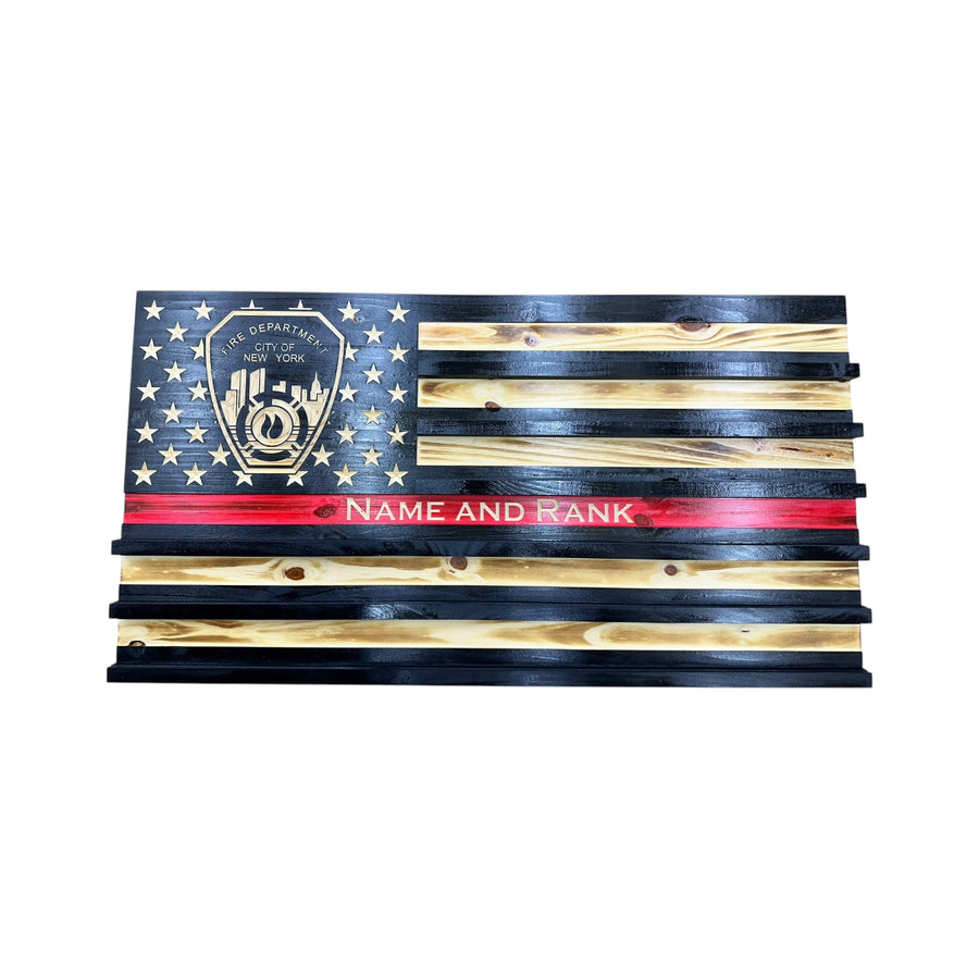 Custom Thin Red Line Wooden Flag with Firefighter Logo