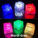 White LED Light up ice cubes with Push Button on/off. Push Button cubes last longer and work in ice, unlike cubes with moisture sensors (which only work when submerged in liquid). When on, the bright color operates in 3 modes: slow flash, fast flash, and steady on. When off, cubes are clear. FDA approved clear acrylic shell is sealed with freezable gel inside and is submersible safe in beverages. They are fun LED party lights
