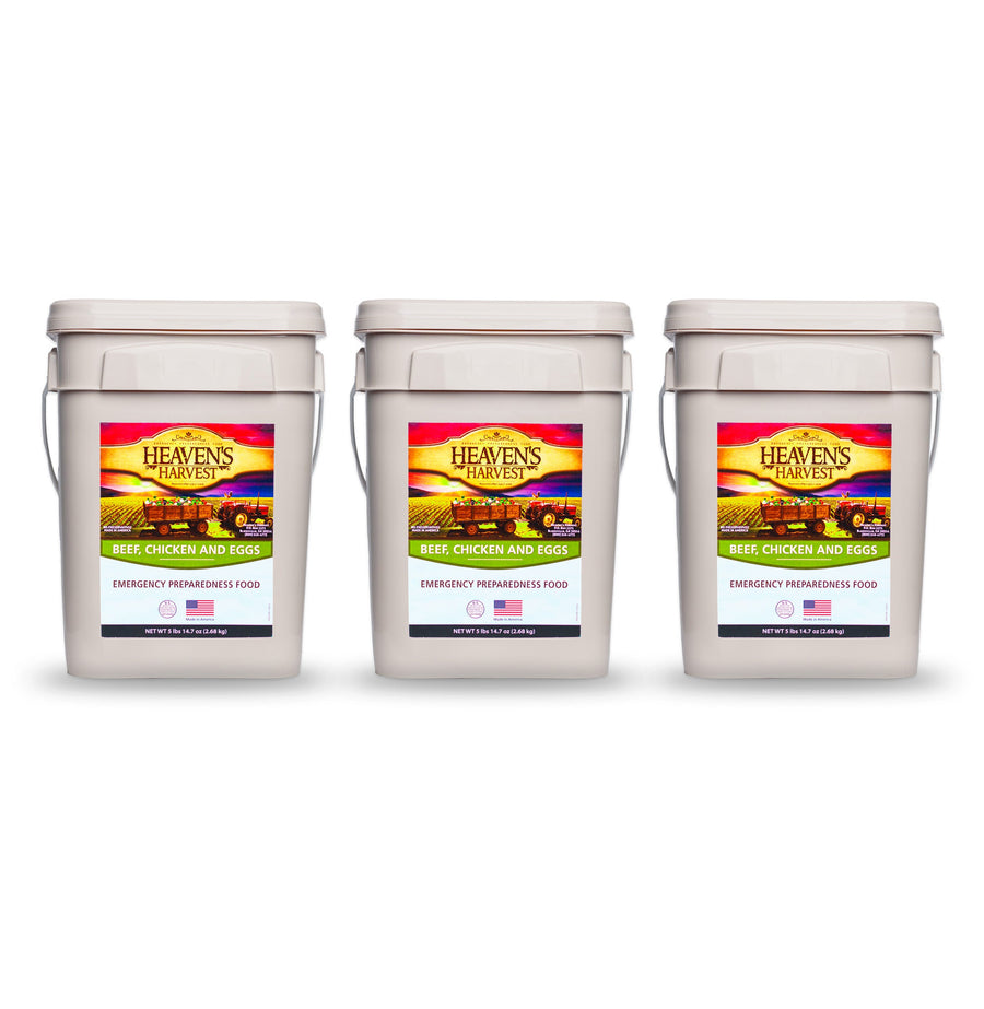 Three Heaven's Harvest protein food buckets