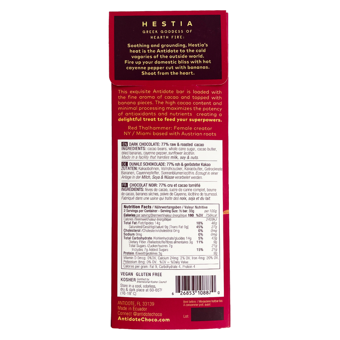 Antidote Chocolate HESTIA: BANANA + CAYENNE - 12 Bars by Farm2Me