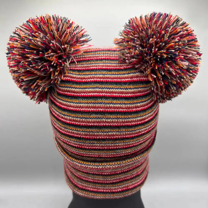 Patented H Stitch Beanie, Double Pom Pom, Multi Color