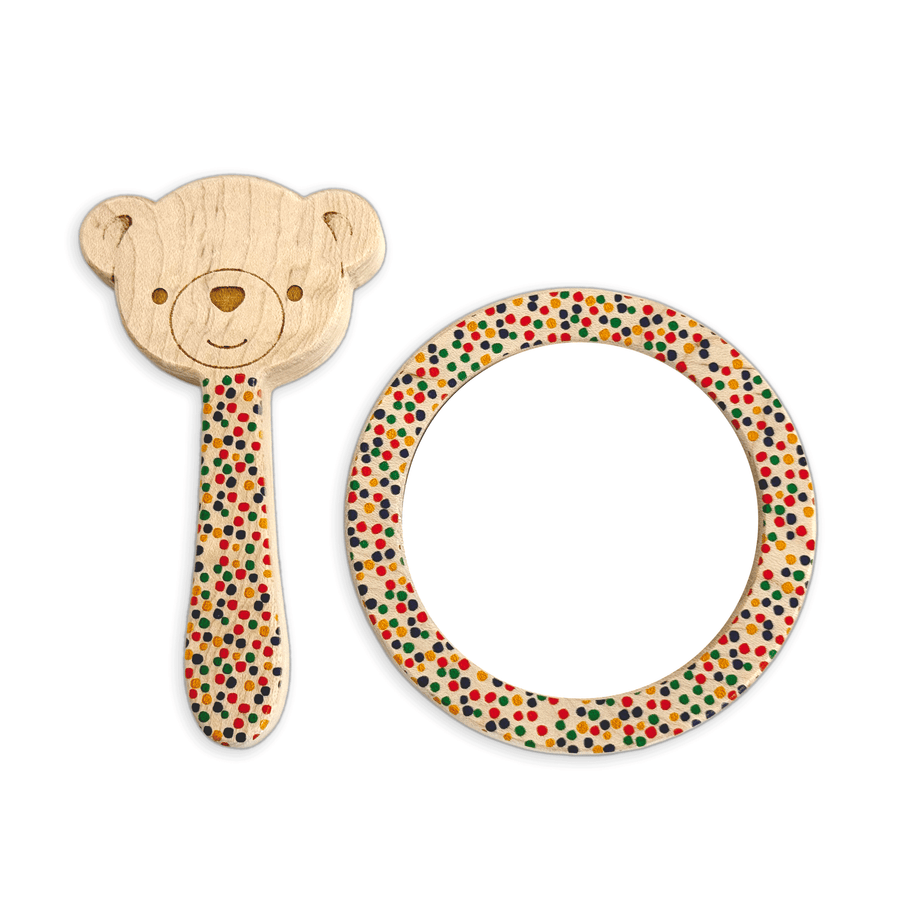 Bear Maple Wood Rattle & Matching Mirror Set
