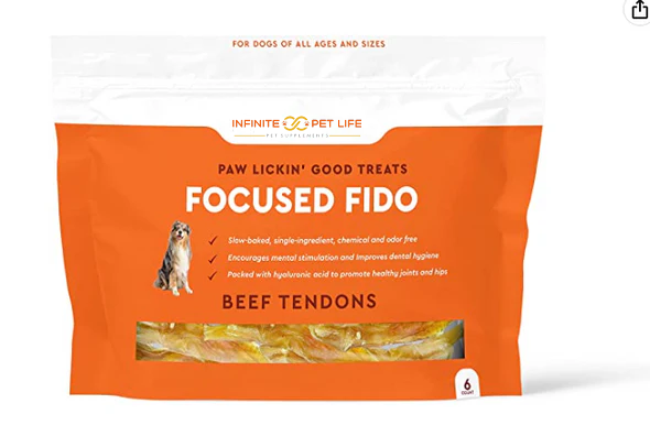 Infinite Pet Life Focused Fido Beef Tendon Chews for Dogs 6 Count Bag | Made in The USA | Beef Chew Rawhide by Infinite Pet