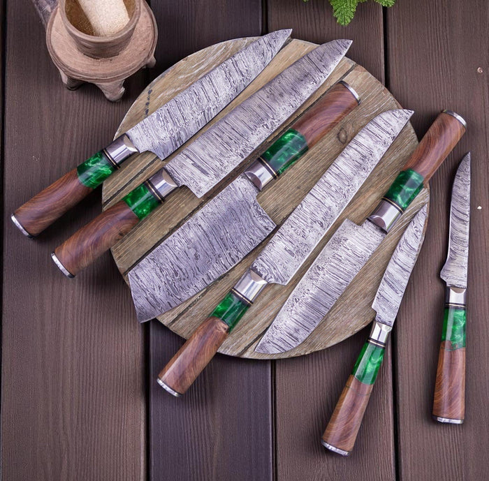 Best Damascus Knife Sets – 7-Piece Full Tang Forged Collection