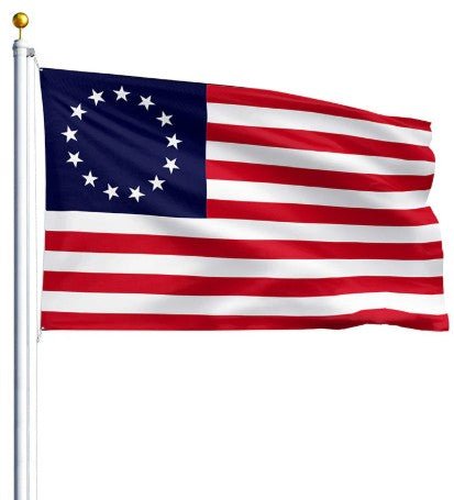 Betsy Ross 13-star American flag flying from an outdoor flagpole