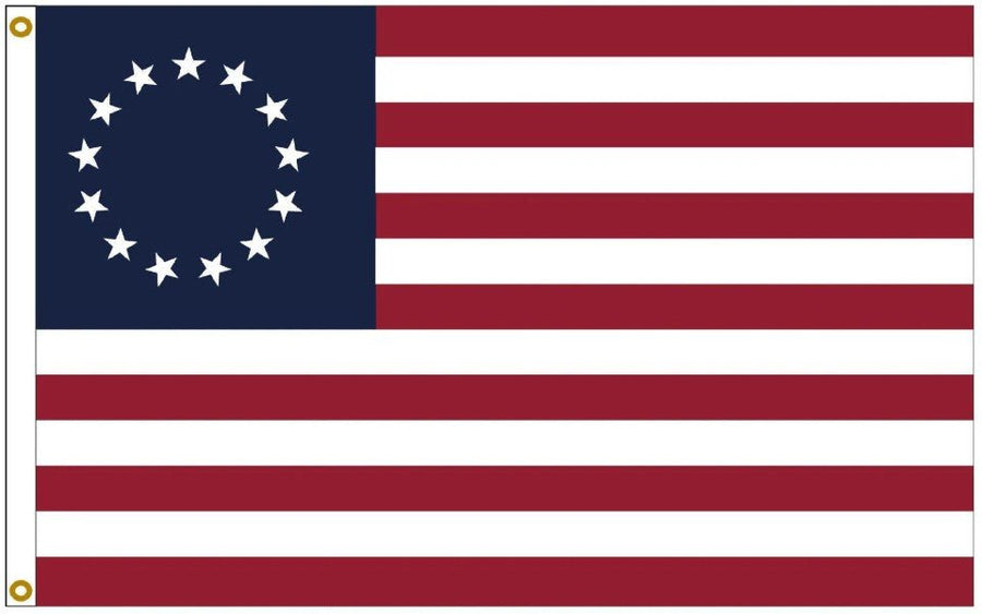 Betsy Ross flag with 13 white stars in a circle and 13 red and white stripes