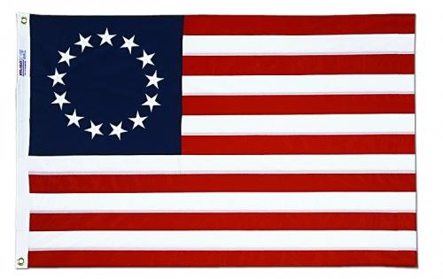 3x5 Betsy Ross polyester flag with 13 embroidered stars, sewn stripes and brass grommets