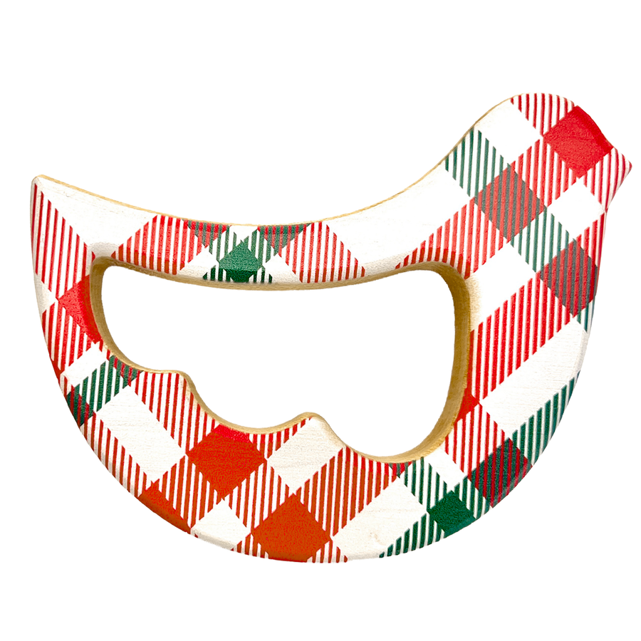 Christmas Plaid Bird Maple Wood Rattle & Teether