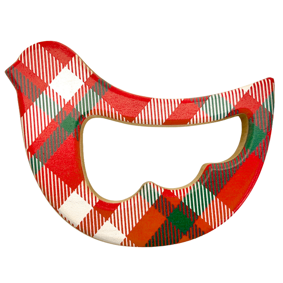 Christmas Plaid Bird Maple Wood Rattle & Teether