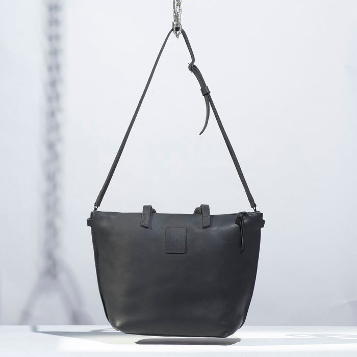 black leather purse with medium strap made by hand in portland maine