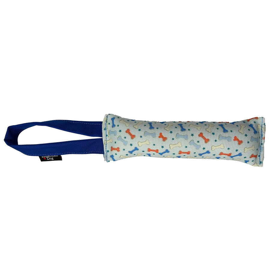 Bones and Stars fire hose dog tug with blue handle