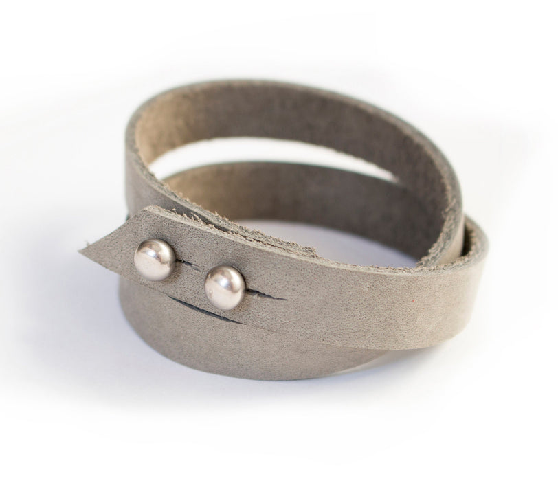 textured grey leather bracelets made by hand in portland maine