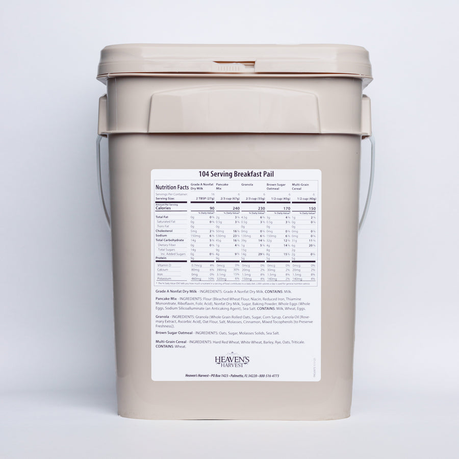 Breakfast food bucket, rear nutrition label