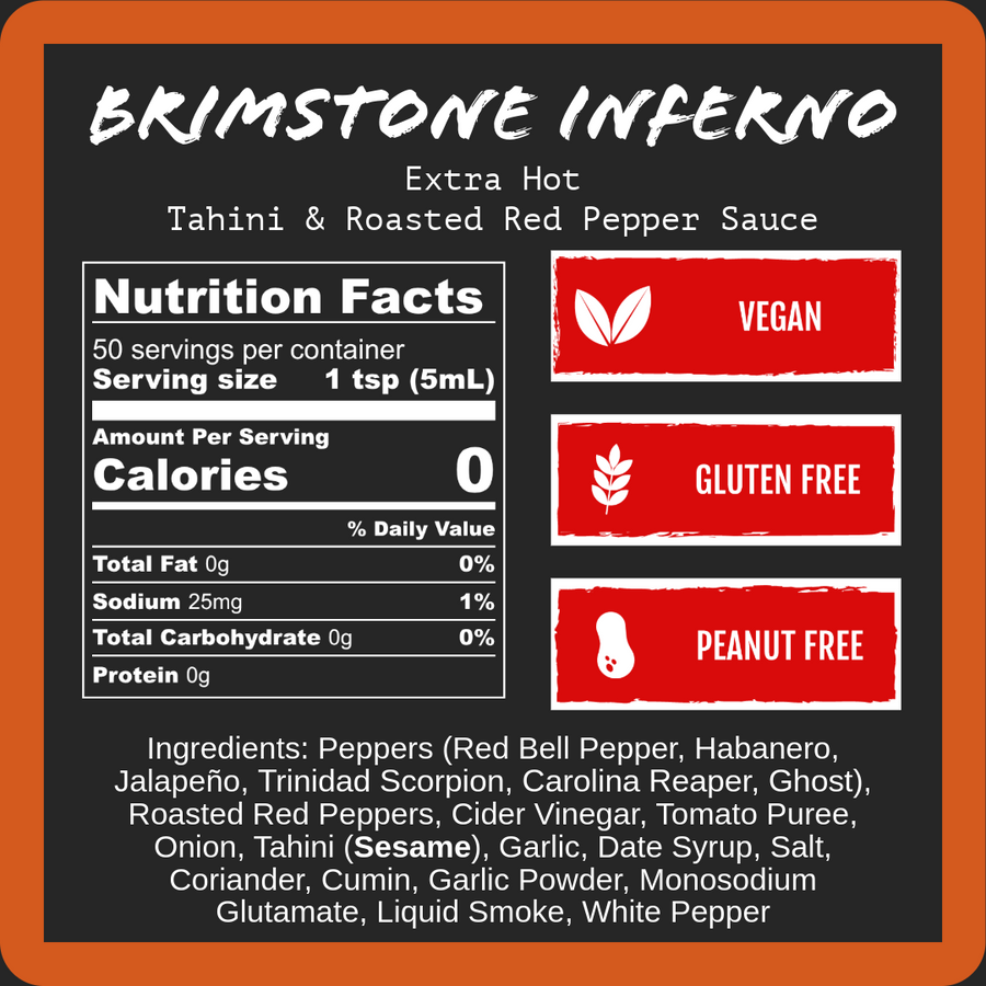 Brimstone Inferno - Extra Hot Roasted Red Pepper & Tahini (9oz)