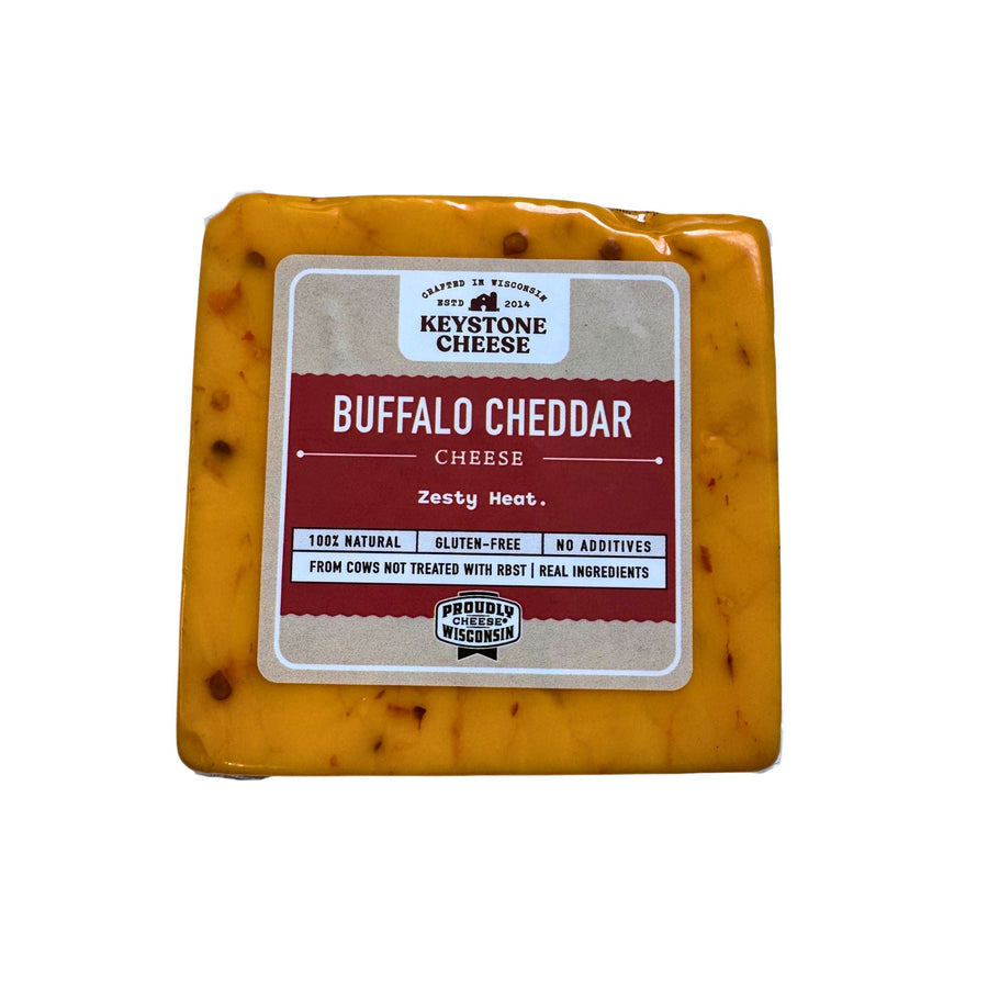 Buffalo Cheddar block in labeled packaging