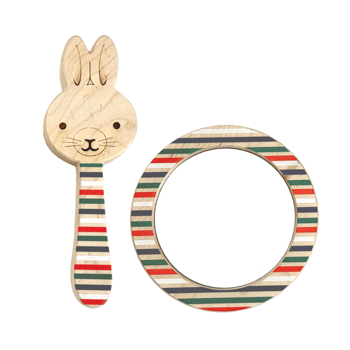 Bunny Maple Wood Rattle & Matching Mirror Set