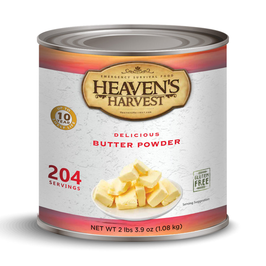 Heaven's Harvest butter powder in a number 10 can