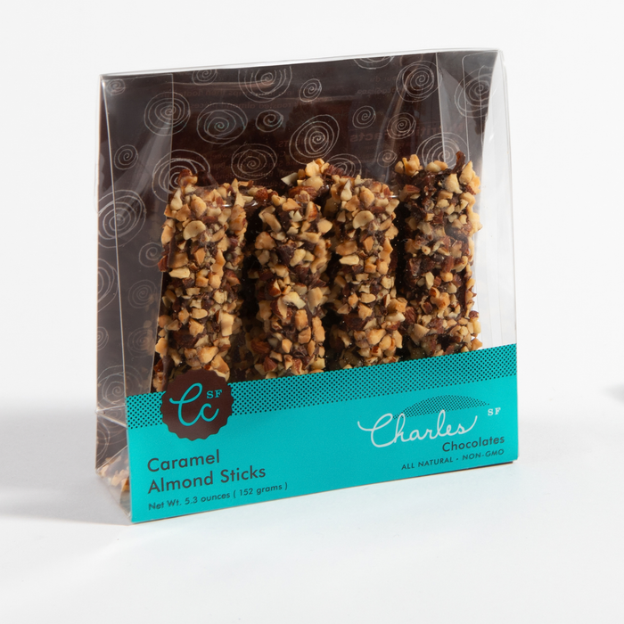 Bag of chocolate-covered caramel almond sticks