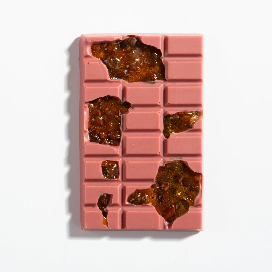 Unwrapped Ruby Chocolate Cocoa Nib Brittle Bar