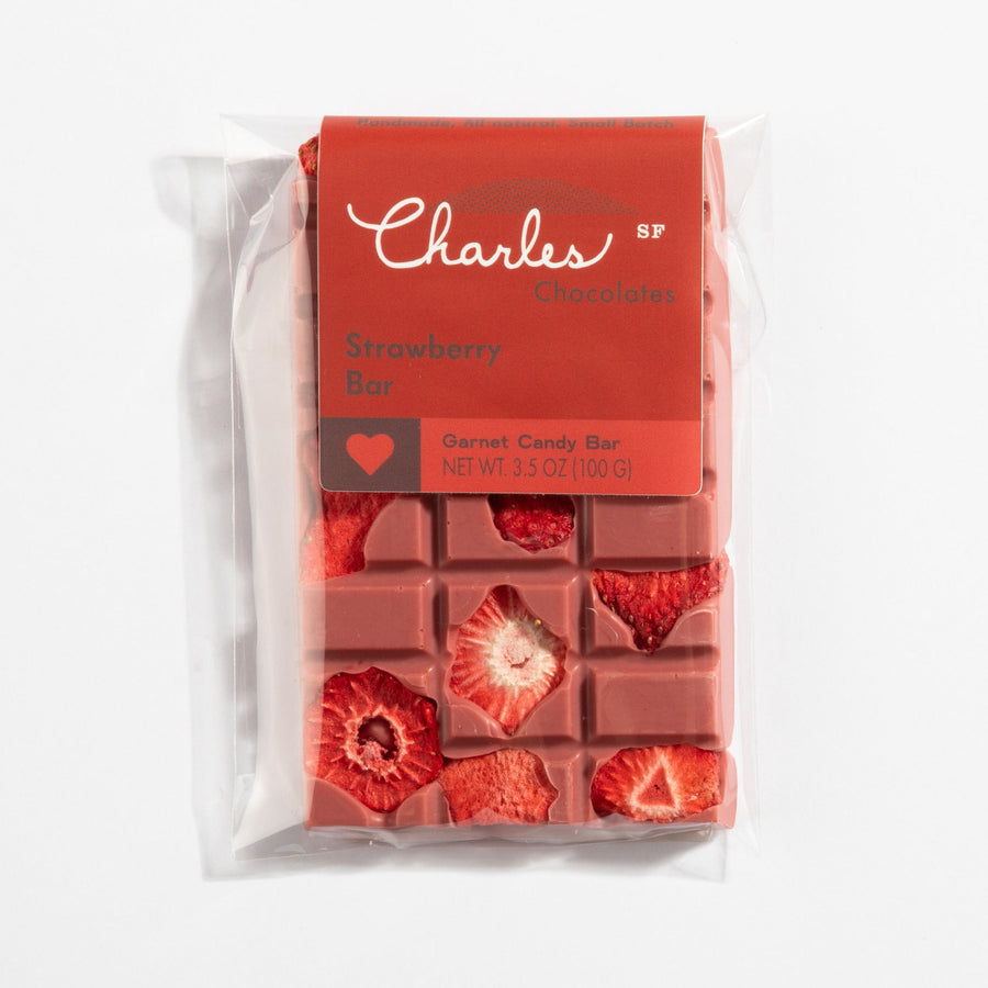 Ruby Chocolate Strawberry Bar with Freeze-Dried Berries in labeled packaging