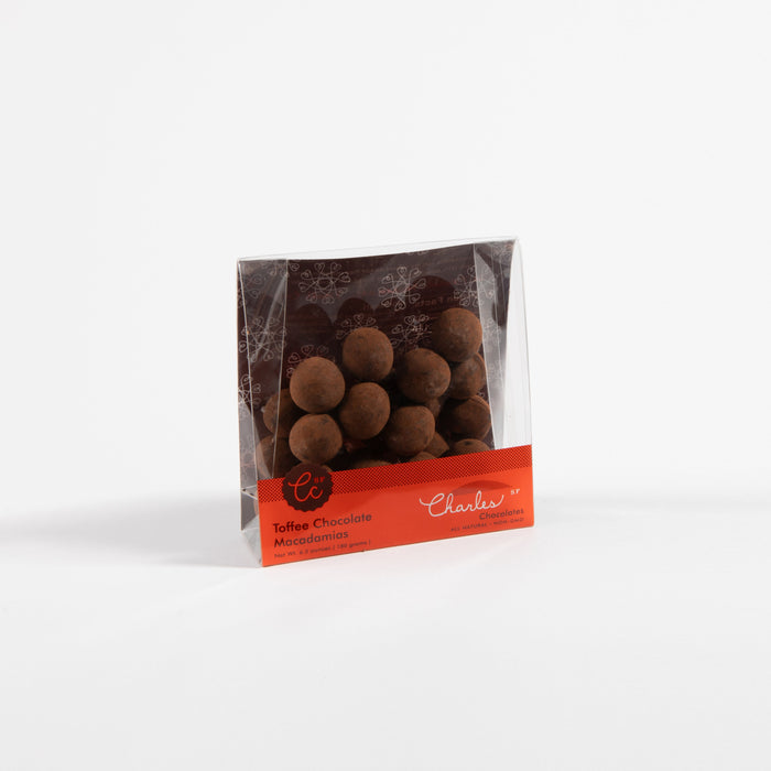 Labeled bag of Toffee Milk Chocolate Macadamia Nuts