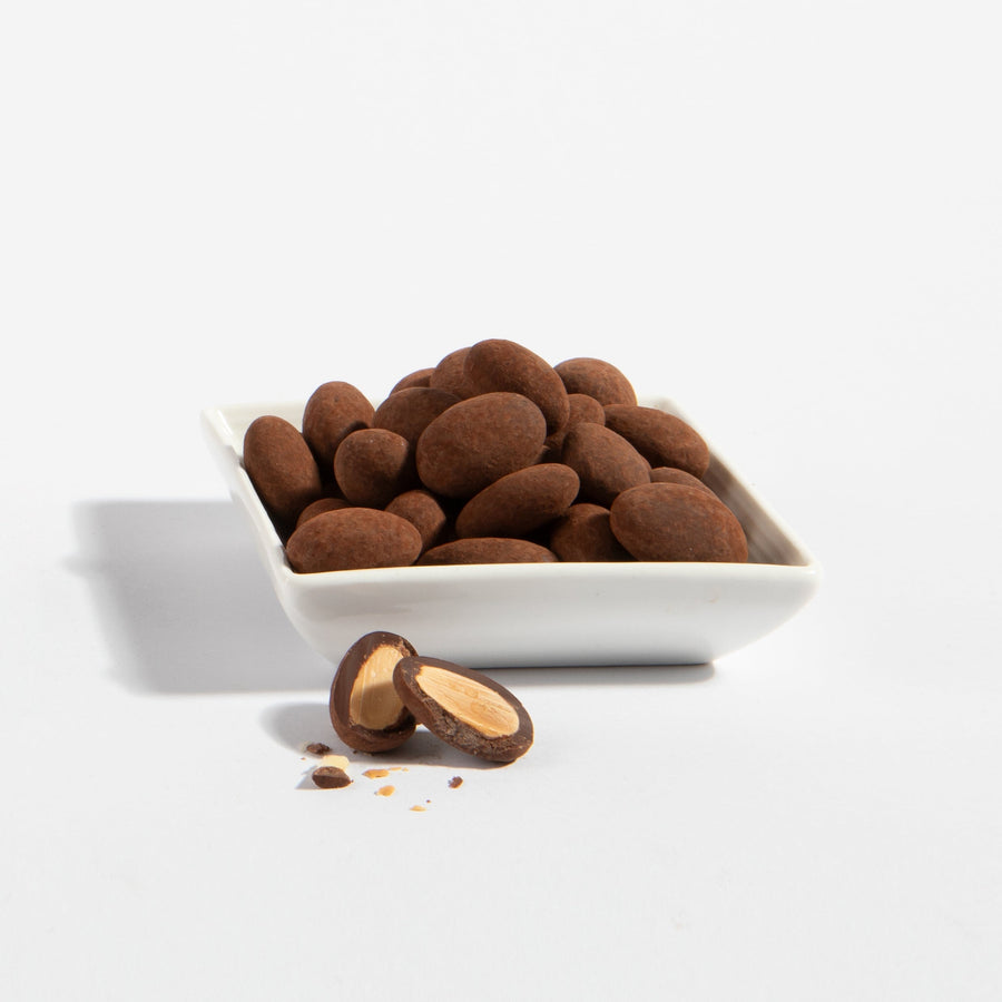 Triple Chocolate California Almonds in a serving dish