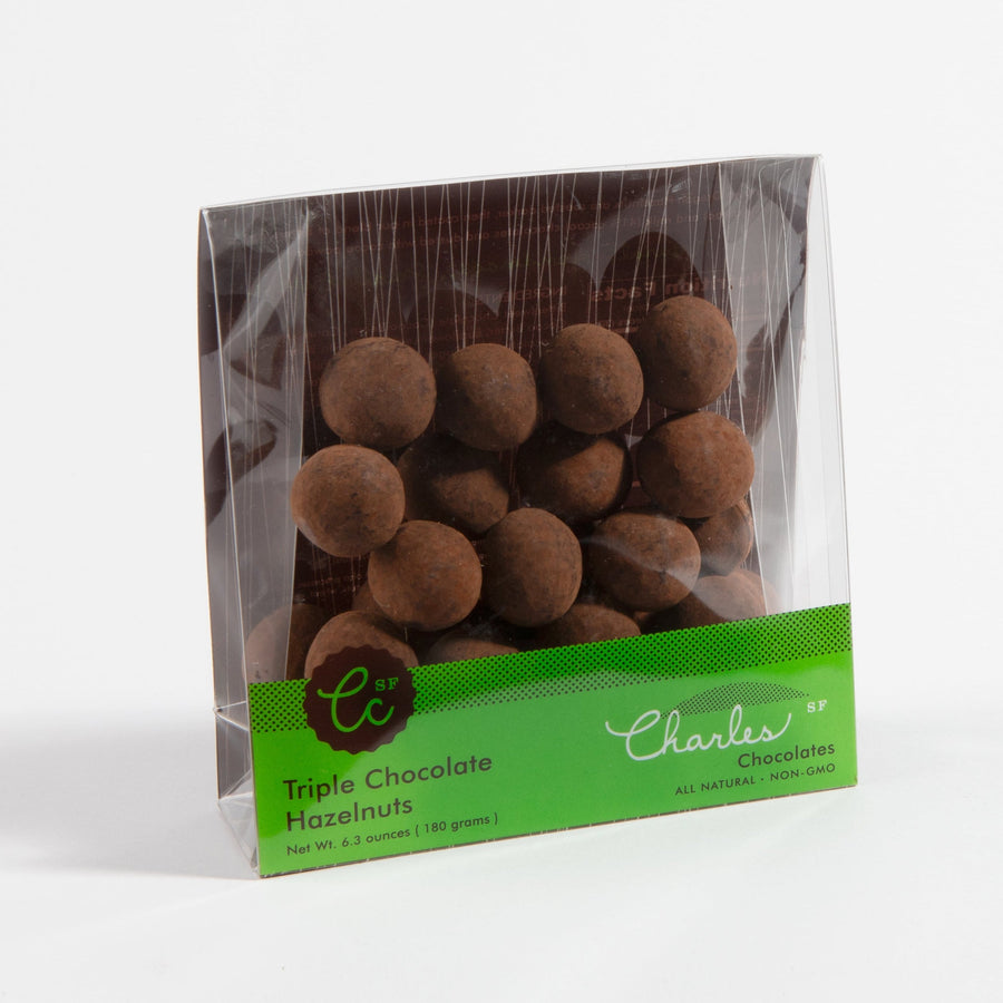 Labeled bag of Triple Chocolate Oregon Hazelnuts