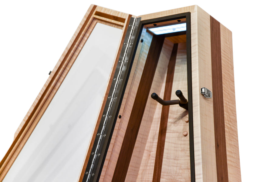 ClimaStand Triangle Humidor with Base - Flamed Maple with Walnut