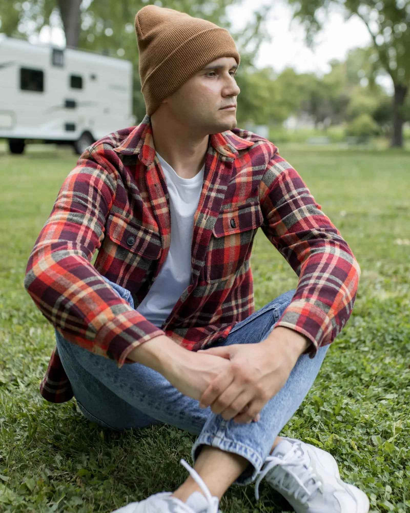 CS104 HAAKWEAR Traditional Silent Cuffed Beanie, Camel Brown