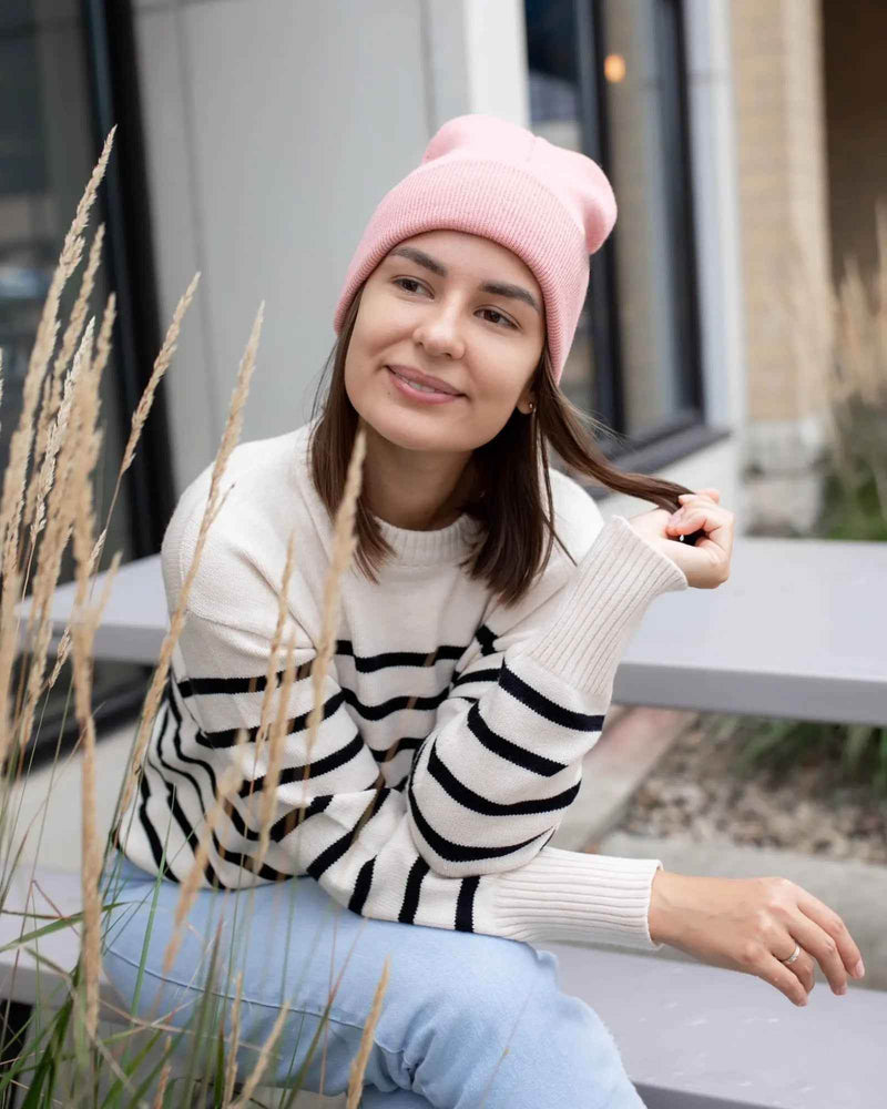 CS111 HAAKWEAR Traditional Silent Cuffed Beanie, Pearl Pink
