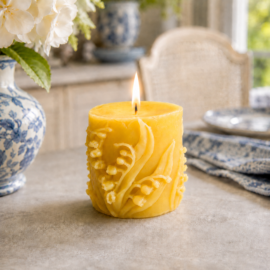 Wandering Lily of the Valley Beeswax Pillar Candles