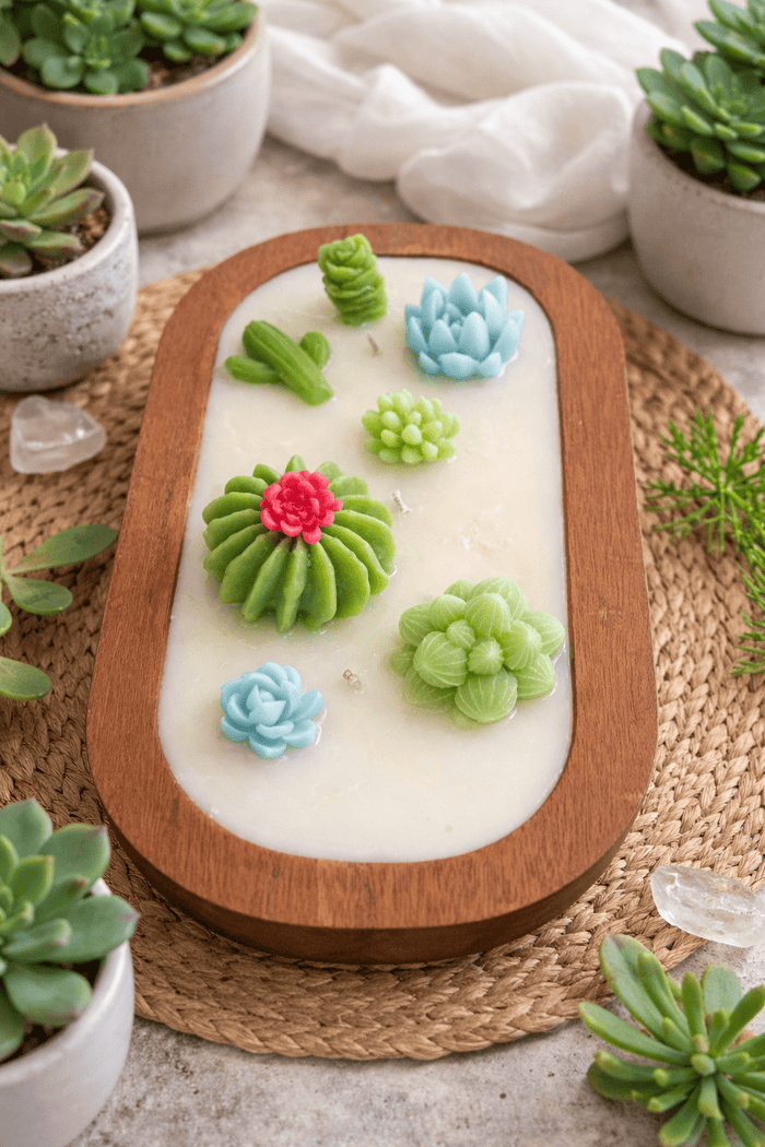 Baja Cactus Bloom Succulent Dough Bowl Candle – 16 oz