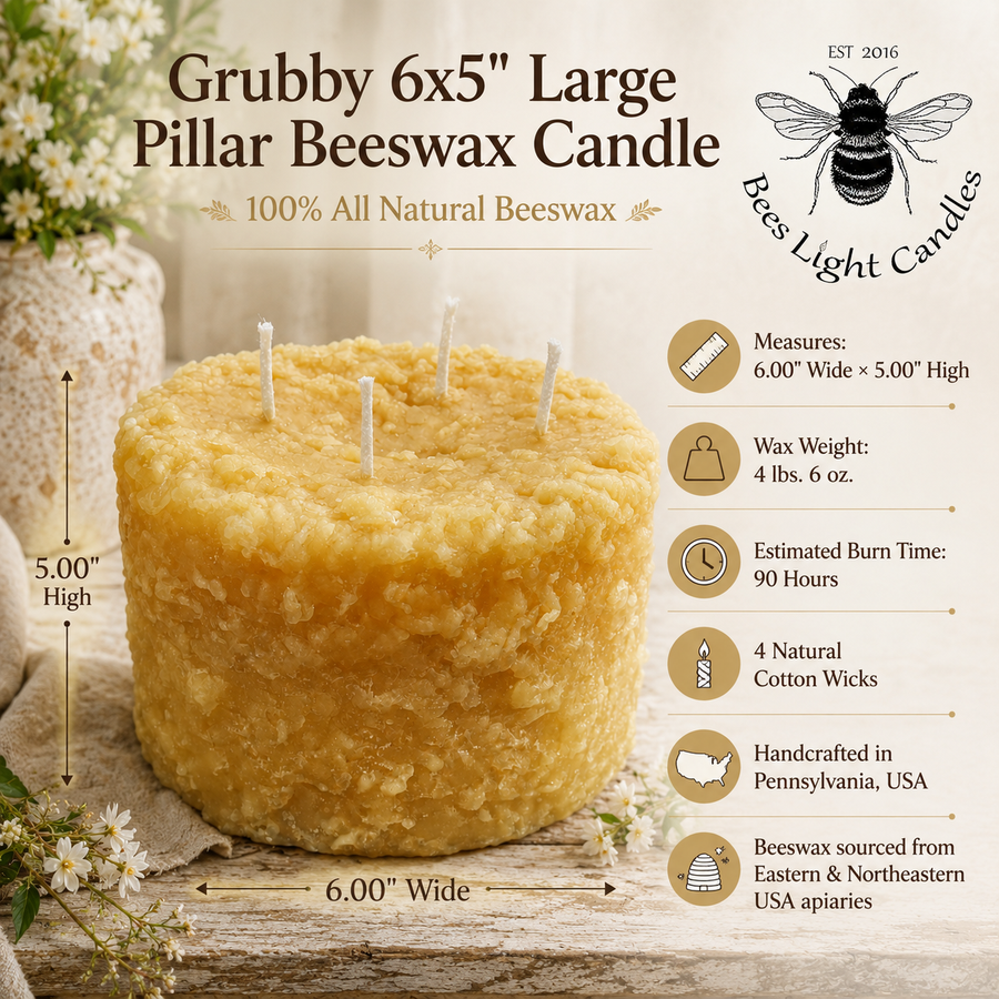Grubby 6x5" LARGE Pillar Beeswax Candle