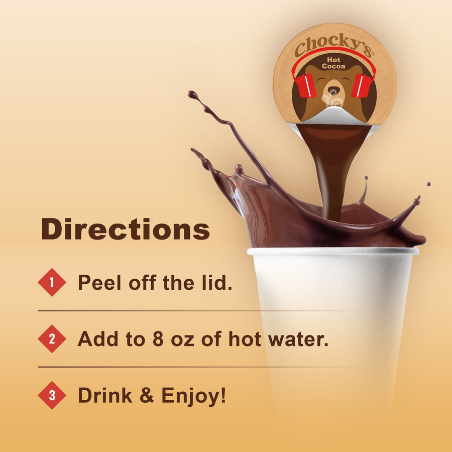 Chocky’s cocoa preparation directions for hot water