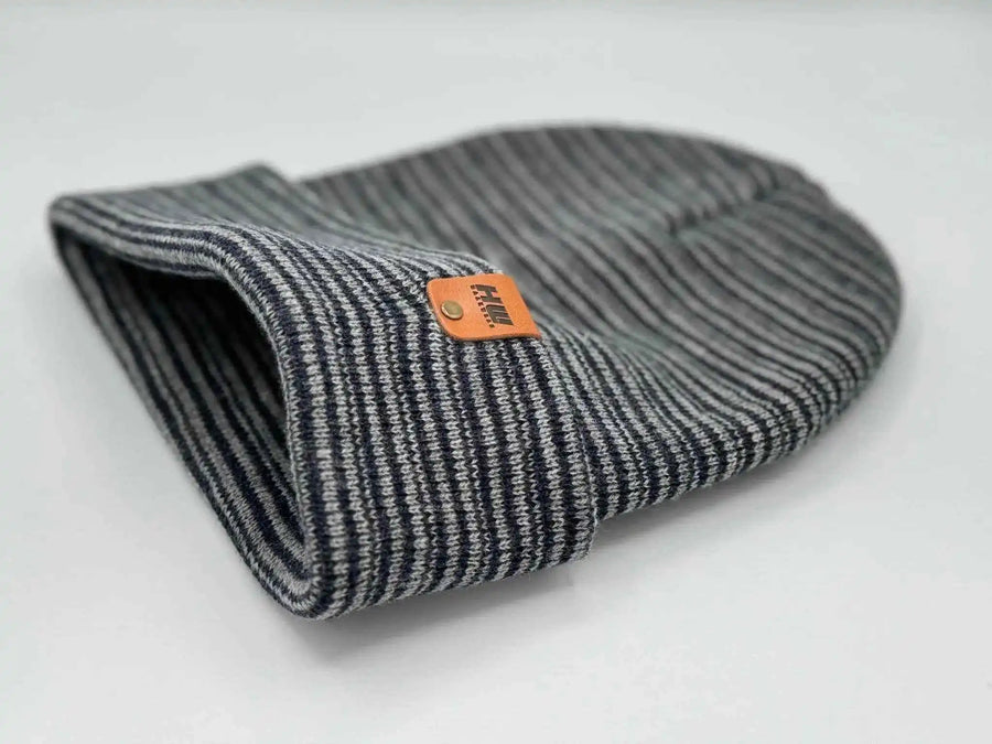 Classic Contrast Cuffed Beanie, Gray and Denim Blue