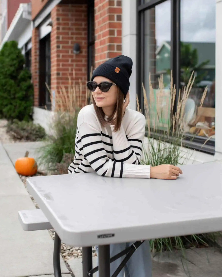 Classic Cuffed Beanie, Charcoal Black